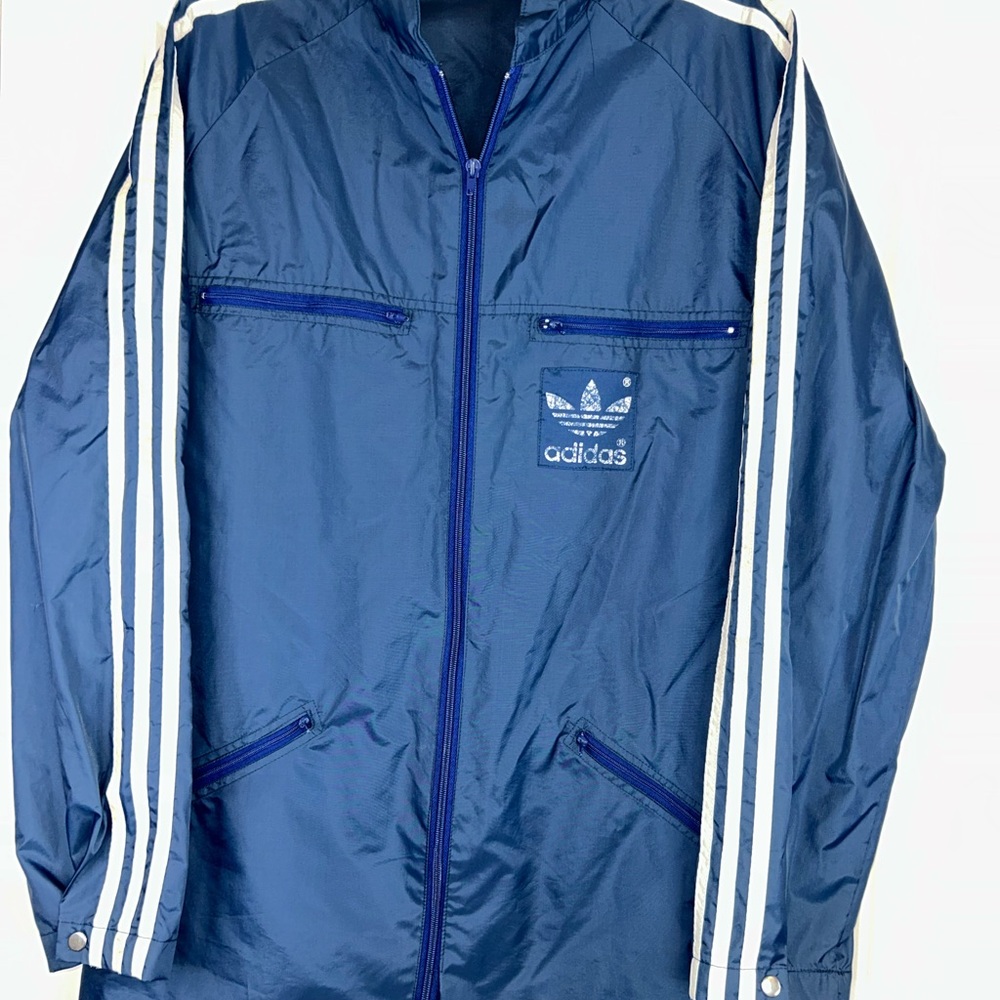 Vintage 80s Adidas Trefoil Full Zip Windbreaker Blue Men’s Size M